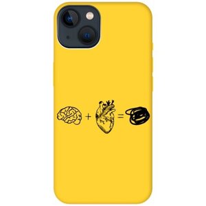 Силиконовый чехол на Apple iPhone 14 Plus / Эпл Айфон 14 Плюс с рисунком "Brain Plus Heart" Soft Touch желтый