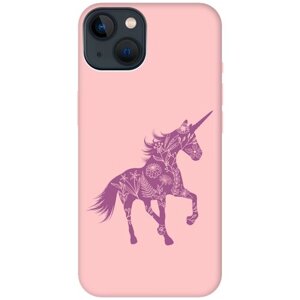 Силиконовый чехол на Apple iPhone 14 Plus / Эпл Айфон 14 Плюс с рисунком "Floral Unicorn" Soft Touch розовый