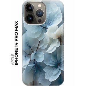 Силиконовый чехол на Apple iPhone 14 Pro Max / Эпл Айфон 14 Про Макс с рисунком "Бежево-голубые цветы"