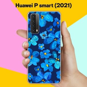 Силиконовый чехол на Huawei P smart 2021 Синие цветы / для Хуавей Пи Смарт 2021