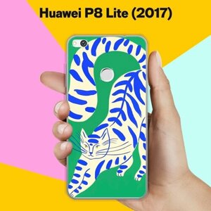 Силиконовый чехол на Huawei P8 Lite 2017 Кот на зеленом / для Хуавей П8 Лайт (2017)