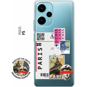 Силиконовый чехол на Poco F5, Поко Ф5 с 3D принтом "Paris Stickers" прозрачный