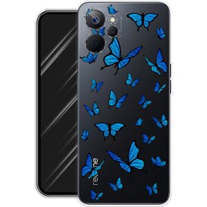 Силиконовый чехол на Realme 10T 5G / Реалми 10Т 5G "Синие бабочки", прозрачный