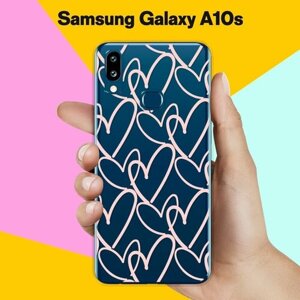 Силиконовый чехол на Samsung Galaxy A10s Розовые сердца / для Самсунг Галакси 10с