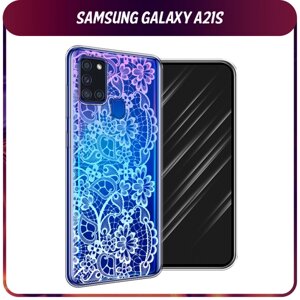 Силиконовый чехол на Samsung Galaxy A21s / Самсунг Галакси А21s "Радужный кружевной узор", прозрачный