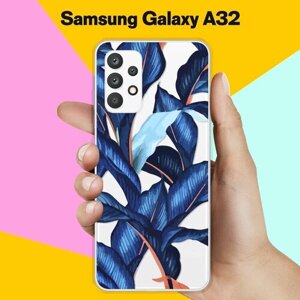 Силиконовый чехол на Samsung Galaxy A32 Синие листья / для Самсунг Галакси А32