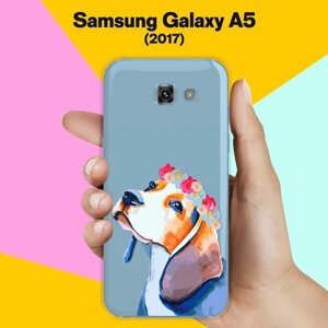 Силиконовый чехол на Samsung Galaxy A5 (2017) Бигль с цветами / для Самсунг Галакси А5 2017
