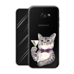 Силиконовый чехол на Samsung Galaxy A7 2017 / Самсунг Галакси A7 2017 "Кот джентльмен", прозрачный