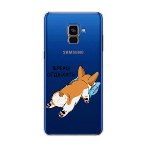 Силиконовый чехол на Samsung Galaxy A8 2018 / Самсунг Галакси A8 (2018) Корги отдыхает", прозрачный