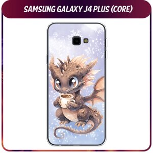 Силиконовый чехол на Samsung Galaxy J4 Plus 2018 / Самсунг Галакси J4 Плюс 2018 "Дракончик с кружкой тёмный"