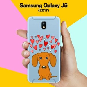 Силиконовый чехол на Samsung Galaxy J5 (2017) Такса и сердца / для Самсунг Галакси Джей 5 2017