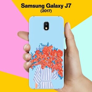 Силиконовый чехол на Samsung Galaxy J7 (2017) Красные цветы / для Самсунг Галакси Джей 7 2017