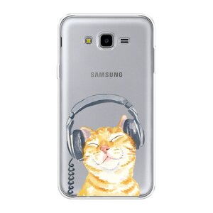 Силиконовый чехол на Samsung Galaxy J7 Neo / Самсунг Галакси J7 Neo "Кот меломан", прозрачный