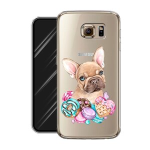 Силиконовый чехол на Samsung Galaxy S6 / Самсунг Галакси S6 "Бульдог и сладости", прозрачный