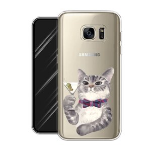 Силиконовый чехол на Samsung Galaxy S7 edge / Самсунг Галакси S7 edge "Кот джентльмен", прозрачный