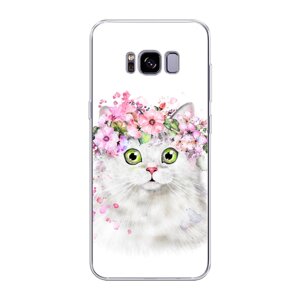 Силиконовый чехол на Samsung Galaxy S8 Plus / Самсунг Галакси S8 Плюс "Белая кошка с цветами"