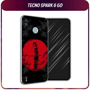Силиконовый чехол на Tecno Spark 6 Go / Текно Спарк 6 Go "Самурай на красном фоне"