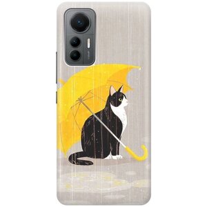 Силиконовый чехол на Xiaomi 12 Lite, Сяоми 12 Лайт с принтом "Кот с желтым зонтом"