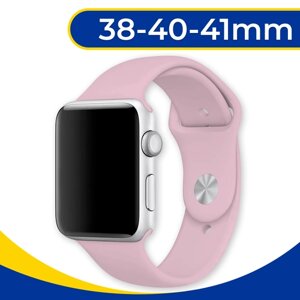 Силиконовый ремешок на Apple Watch 1-9, SE 38, 40, 41 мм / Сменный браслет для смарт часов Эпл Вотч 1, 2, 3, 4, 5, 6, 7, 8, 9, СЕ / Нежно-розовый