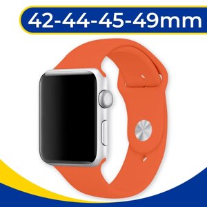 Силиконовый ремешок на Apple Watch 1-9, SE, Ultra 42, 44, 45, 49 мм / Спортивный браслет на смарт часы Эпл Вотч 1-9, СЕ, Ультра / Papaya
