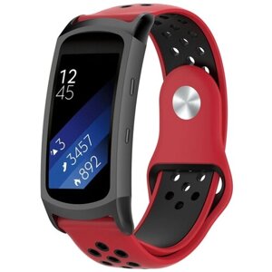 Силиконовый водостойкий сменный ремешок MyPads для фитнес-браслета Samsung Gear Fit 2 R360 со стильным дизайном и дырками для вентиляции спортивный черно-красный