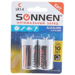 SONNEN Батарейки комплект 2 шт, sonnen alkaline, с (lr14, 14а), алкалиновые, блистер, 451090
