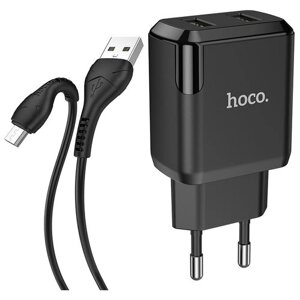 Сзу, 2 USB 2.1A 10.5W (N7), HOCO, micro, умная зарядка, черный