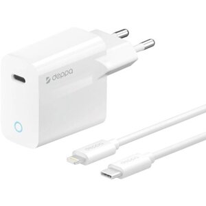 СЗУ Deppa 11425 USB Type-C, Power Delivery, 20Вт, дата-кабель USB-C - Lightning MFI, белый, крафт, Deppa 11425-OZ