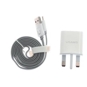 СЗУ USB 2.4A 2 выхода USAMS J-TU кабель Type-C Британский разъем белый