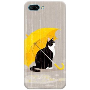 Ультратонкий силиконовый чехол-накладка для Honor 10 с принтом "Кот с желтым зонтом"