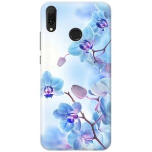 Ультратонкий силиконовый чехол-накладка для Huawei Y9 (2019) с принтом "Голубые орхидеи"