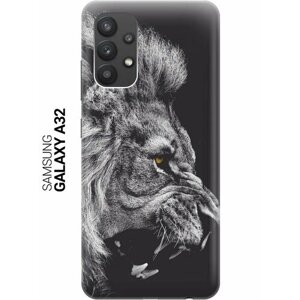 Ультратонкий силиконовый чехол-накладка для Samsung Galaxy A32 с принтом "Морда льва"