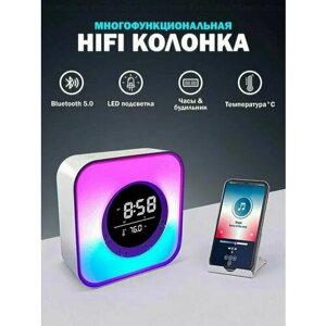 Умная Bluetooth колонка - Mini-HiFi Speaker P10 с подсветкой / часы с будильником / FM-MP3 / Датчик температуры