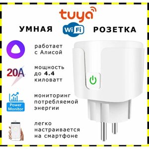 Умная wi-fi розетка с таймером Tuya 20A / умная вилка с Яндекс Алисой
