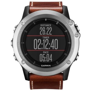 Умные часы Garmin Fenix 3 Sapphire HRM with silver Leather Strap, серебристый/черный/коричневый