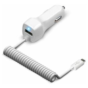 Универсальное зарядное устройство от прикуривателя 12В-24В UC-S15 (1 USB-порт, 2.1А, встроенный кабель micro USB) Цвет - белый