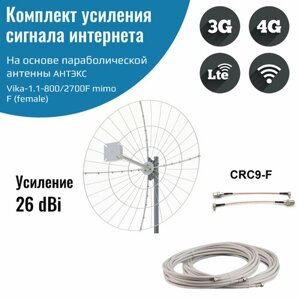 Усилитель интернет сигнала 2G/3G/WiFi/4G — антенна Vika-1.1-800/2700F MIMO + кабель + пигтейлы CRC9