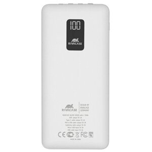 Внешний аккумулятор / Powerbank RIVACASE VA2210 10000 mAh литий-полимерный белый / для iPhone / 4 встроенных кабеля / цифровой дисплей