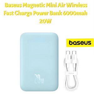 Внешний аккумулятор с беспроводной зарядкой Baseus Magnetic Mini Air Wireless Fast Charge Power Bank 6000mah 20W, с кабелем type-c, голубой