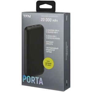 Внешний аккумулятор TFN Porta 20, 20000 мАч, 2 USB, Type-C, microUSB, черный