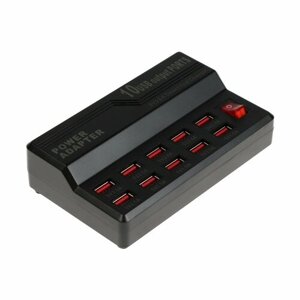 Зарядная станция WLX-838, 10 USB, 60 W, 12 А, выключатель, чёрная