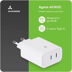 Зарядное устройство Accesstyle Agate 40W2C White/Сетевое зарядное устройство / Адаптер питания USB для Apple iPhone, андроид