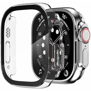 Защитный пластиковый чехол со стеклом (кейс) Apple Watch Series Ultra 49 мм для экрана/дисплея и корпуса противоударный бампер прозрачный с черной рамкой