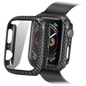 Защитный противоударный карбоновый чехол для корпуса Apple Watch Series 7/8 (эпл вотч) 45 мм, черный