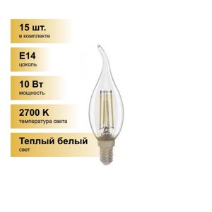 (15 шт.) Светодиодная лампочка General свеча на ветру E14 10W 2K 35x98 филамент (нитевидная) проз GLDEN-CWS-10-230-E14-2700 649918