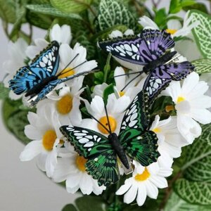 Бабочки для декора и флористики, на прищепке, пластиковые, черные, микс, 5 см и 8 см 6 шт
