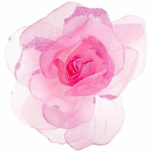 Большая шифоновая роза П1220 с блестками розового цвета