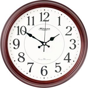 Большие настенные часы MIRRON P2931A-1 ТДБ/Круглые часы с диаметром 33 см/Коричневый цвет корпуса/Белый (светлый) циферблат/Большие арабские цифры/Часы в минималистичном дизайне