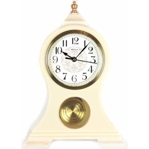 Большие настольные бежевые винтажные часы MIRRON P3092A БЗБ/Декоративные классические каминные часы/Интерьерные часы бежевые с маятником/Белый (светлый) циферблат/Ретро часы