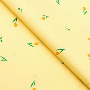 Бумага упаковочная тишью, "Цветы", желтый, 50 см x 70 см 17 грамм, 10 шт.